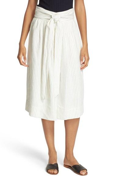 Women's Sea Stripe Tie Waist Linen Skirt
