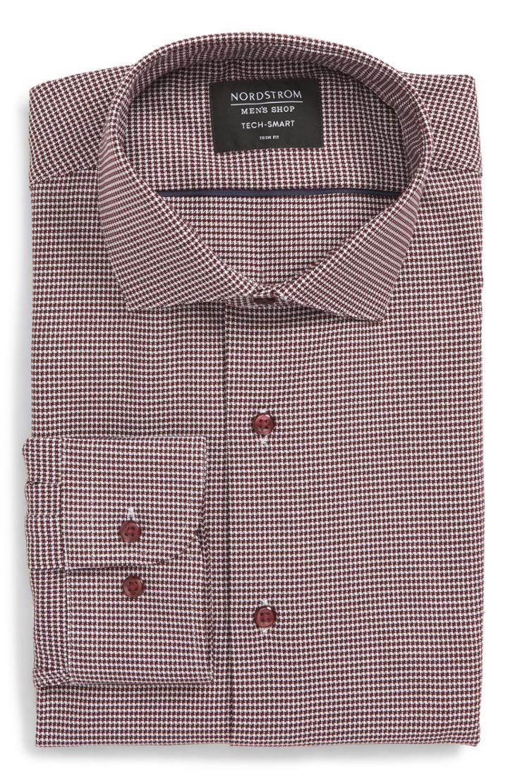 Men's Nordstrom Men's Shop Tech-smart Trim Fit Stretch Texture Dress Shirt .5 32/33 - Burgundy