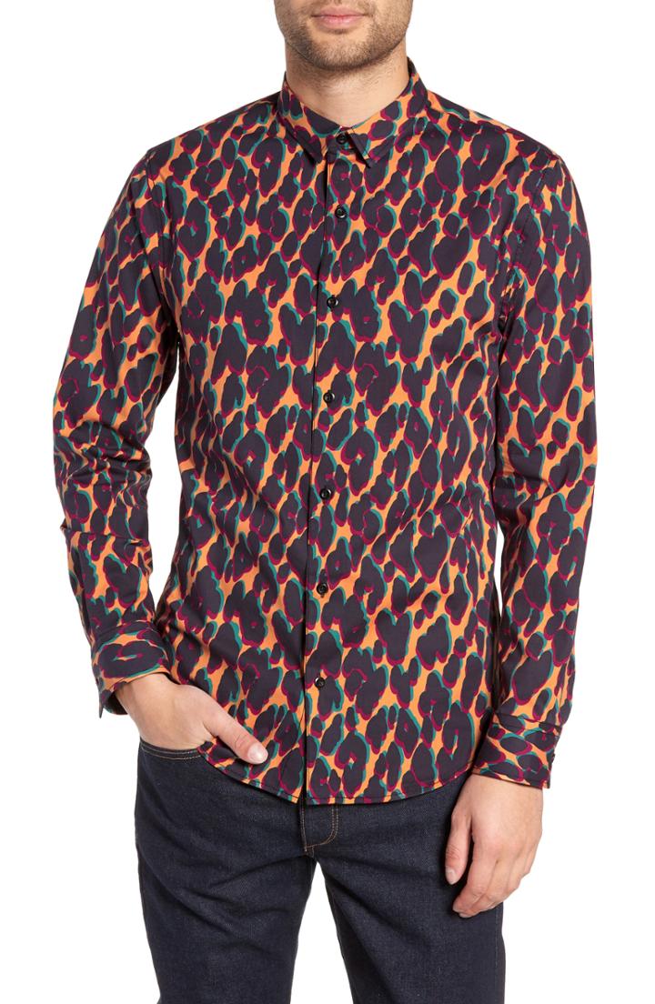 Men's The Rail Leopard Print Sport Shirt, Size - Orange