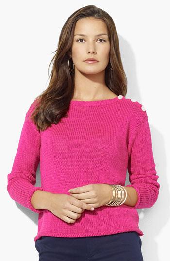 Lauren Ralph Lauren Button Shoulder Sweater Pink Ruby X Large