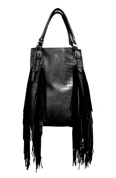 Urban Originals 'crazyheart' Croc Embossed Fringe Tote - Black