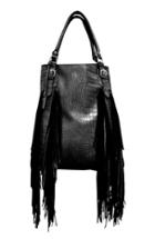 Urban Originals 'crazyheart' Croc Embossed Fringe Tote - Black