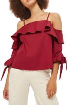 Women's Topshop Ruffle Off The Shoulder Top Us (fits Like 0-2) - Burgundy
