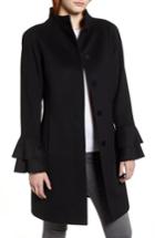 Women's Trina Turk Sara Ruffle Cuff Wool Blend Coat - Black