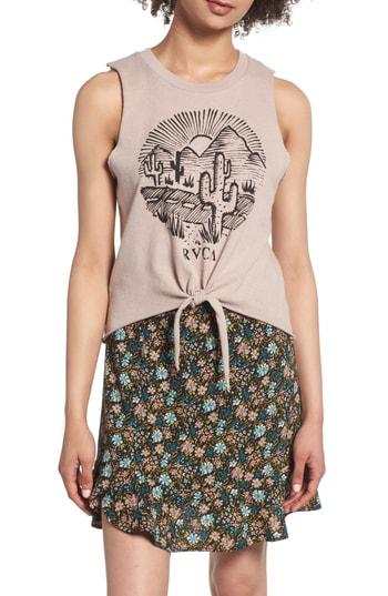 Women's Rvca Cactus Road Tie Hem Tank - Grey