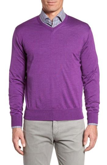 Men's Peter Millar Merino Wool & Silk V-neck Sweater - Purple