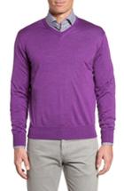 Men's Peter Millar Merino Wool & Silk V-neck Sweater - Purple