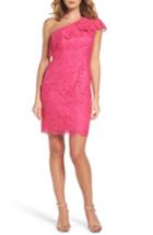 Women's Eliza J Ruffle Lace One-shoulder Sheath Dress - Pink