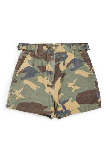 Women's Topshop Camo Print Utility Shorts Us (fits Like 0) - Green
