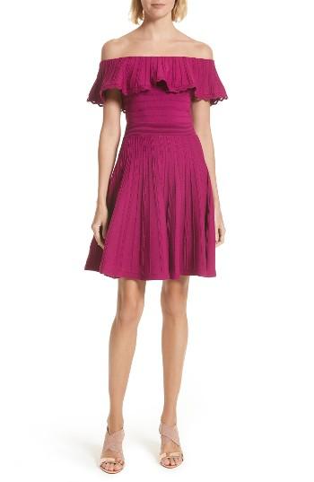 Women's Ted Baker London Dilpree Off The Shoulder Knit Skater Dress - Burgundy