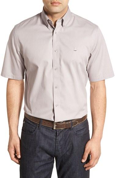 Men's Nordstrom Men's Shop Traditional Fit Short Sleeve Sport Shirt - Grey