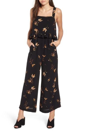 Women's Bp. Ruffled Floral Print Jumpsuit, Size - Black
