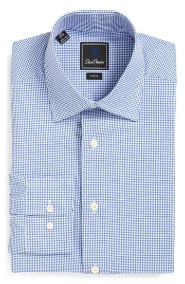 Men's David Donahue Trim Fit Houndstooth Dress Shirt 32/33 - Blue