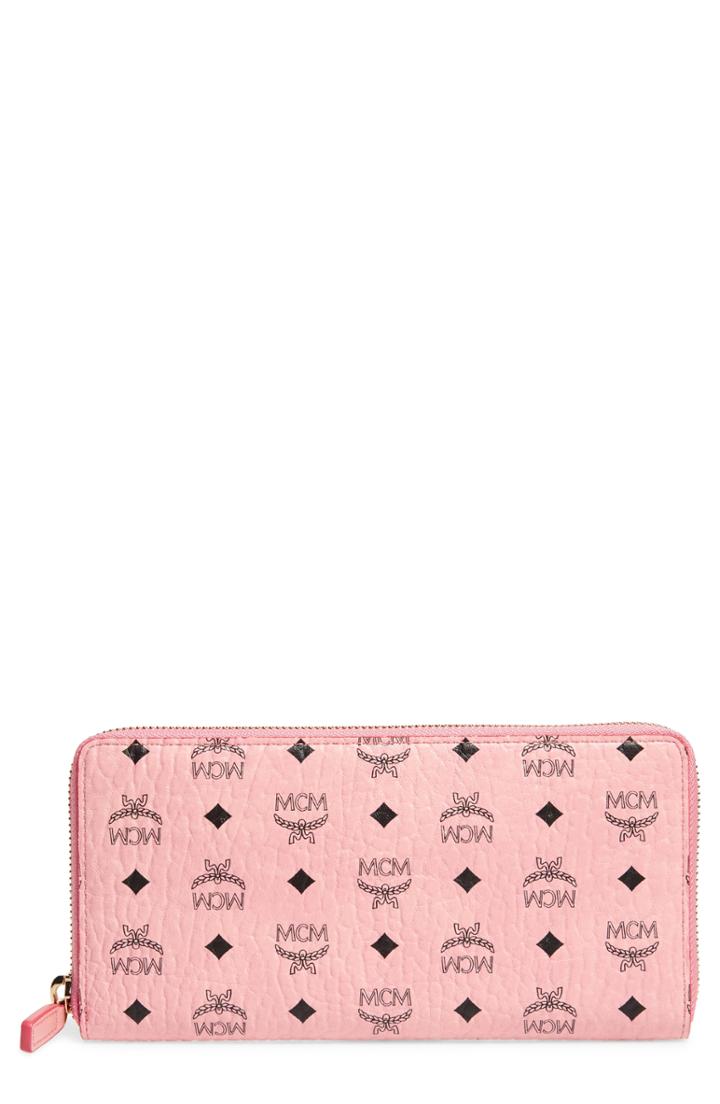 Women's Mcm Visetos Original Zip Around Coated Canvas Wallet - Pink