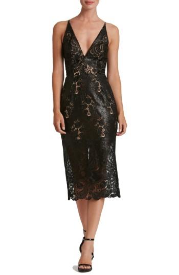 Women's Dress The Population Angela Sequin Lace Midi Dress - Black