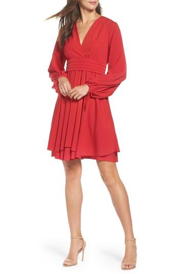 Petite Women's Eliza J Tie Sleeve Fit & Flare Dress P - Red