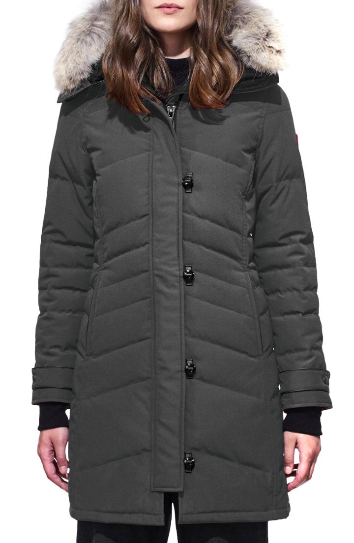 Petite Women's Canada Goose Lorette Fusion Fit Hooded Down Parka With Genuine Coyote Fur Trim P (0p) - Grey