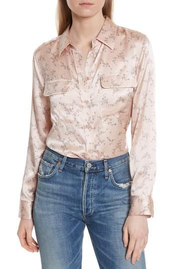 Women's Equipment Slim Signature Print Silk Shirt - Beige