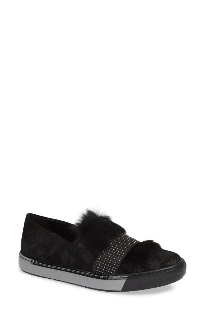 Women's Sesto Meucci Cornie Genuine Rabbit Fur Embellished Slip-on Sneaker .5 M - Black
