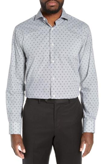 Men's Bugatchi Trim Fit Floral Dot Print Dress Shirt .5 - Grey