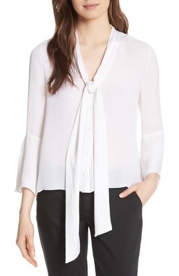 Women's Alice + Olivia Meredith Tie Neck Silk Blouse - White