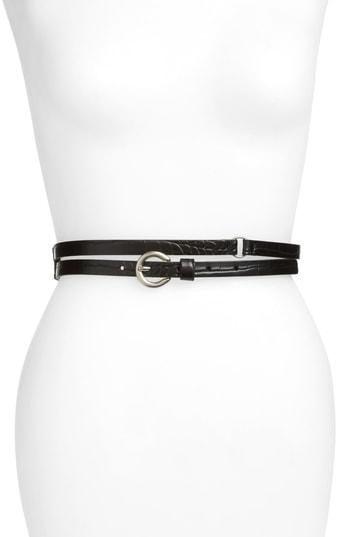 Women's Something Navy Faux Crocodile Double Wrap Stretch Belt - Black