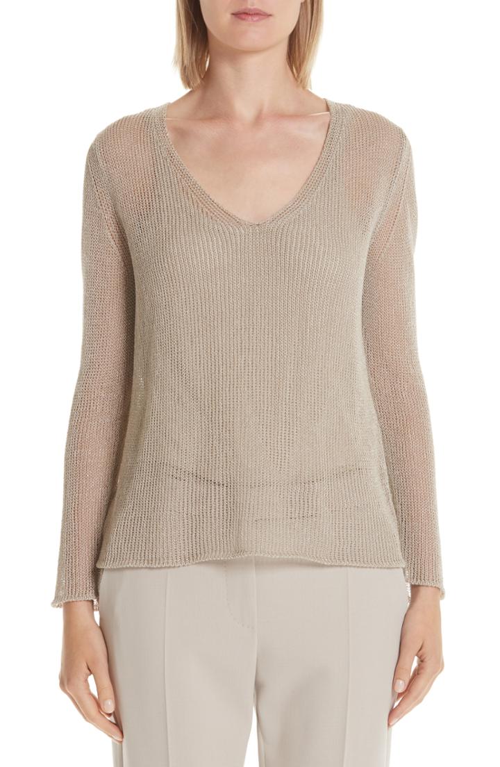 Women's Max Mara Metallic Knit Pullover - Beige