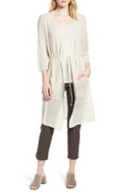 Women's Eileen Fisher Long Organic Linen Blend Kimono Cardigan, Size - Ivory