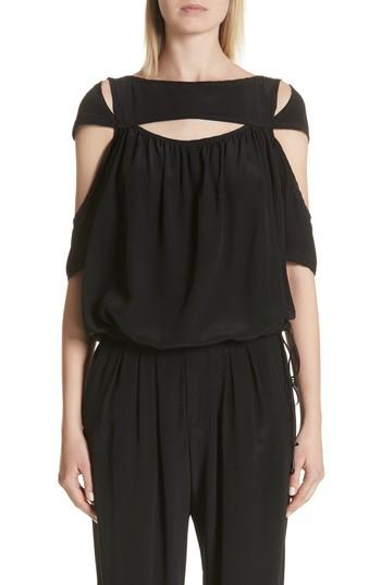 Women's Colovos Cutout Silk Top - Black