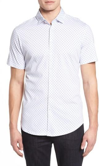 Men's Stone Rose Trim Fit Polka Dot Check Sport Shirt - White