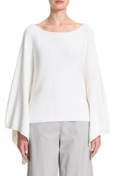 Women's Lafayette 148 New York Crop Silk & Cotton Kimono Sweater, Size - Ivory