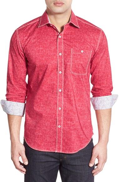 Men's Bugatchi Shaped Fit Sport Shirt, Size - Red