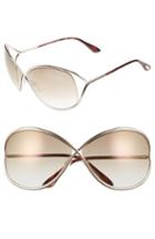 Women's Tom Ford Miranda 68mm Open Temple Oversize Metal Sunglasses - Shiny Rose Gold/ Brown