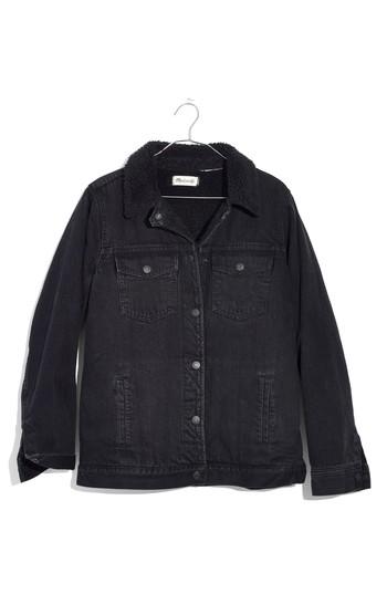 Women's Madewell Oversize Denim Jacket With Fleece Collar - Black