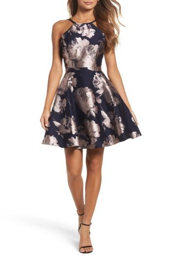 Women's Xscape Floral Brocade Fit & Flare Dress - Blue