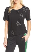 Women's Pam & Gela Destroyed Star Embroidered Tee - Black