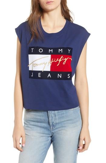Women's Tommy Jeans Velvet Logo Tank Top - Blue