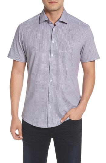 Men's Stone Rose Trim Fit Diamond Geo Print Knit Sport Shirt (s) - Red