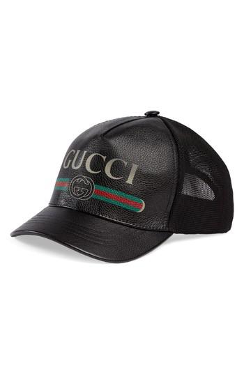 Men's Gucci Vintage Logo Leather Ball Cap - None