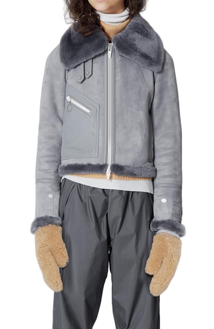 Women's The Arrivals Moya Mini Leather & Genuine Shearling Jacket - Grey