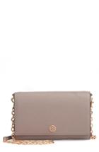 Women's Tory Burch Robinson Leather Wallet On A Chain - Grey