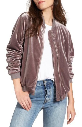 Women's Soprano Ruched Velvet Bomber - Purple