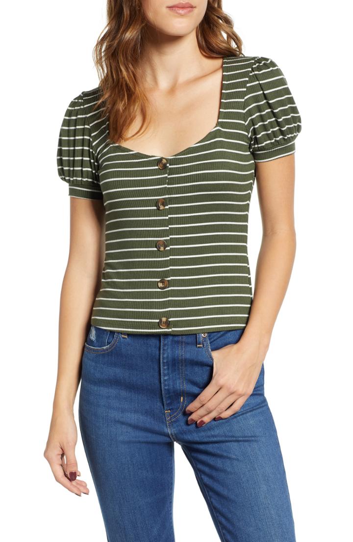 Women's Ten Sixty Sherman Stripe Button Front Tee - Green