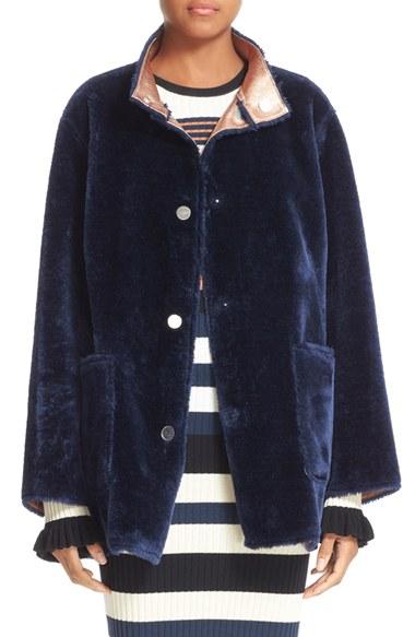 Women's Opening Ceremony 'culver' Reversible Faux Fur Coat - Blue