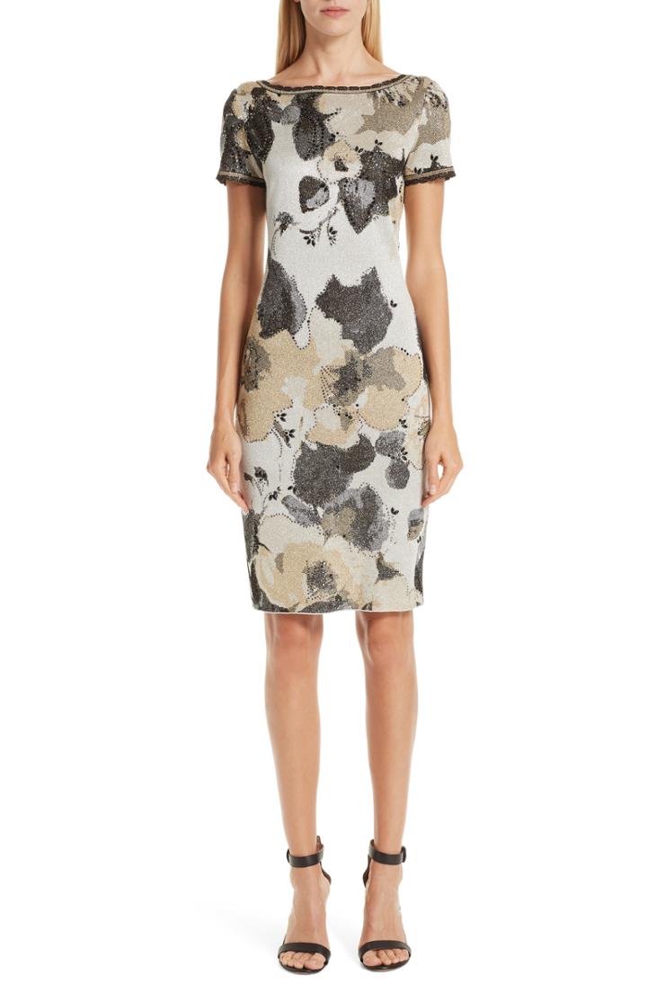 Women's St. John Collection Gold Leaf Jacquard Knit Dress - Metallic