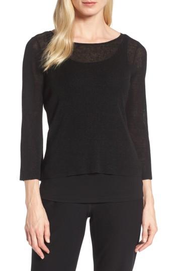 Women's Eileen Fisher Organic Linen Blend Top, Size - Black