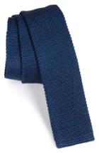 Men's Boss Solid Knit Silk & Cotton Skinny Tie, Size - Blue