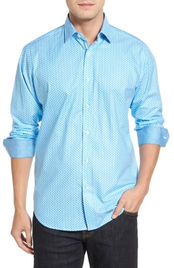 Men's Bugatchi Classic Fit Umbrella Print Sport Shirt, Size - Blue