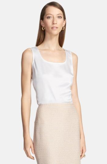 Women's St. John Collection Liquid Satin Round Neck Shell - White
