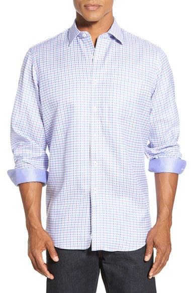 Men's Bugatchi Classic Fit Houndstooth Sport Shirt - Blue